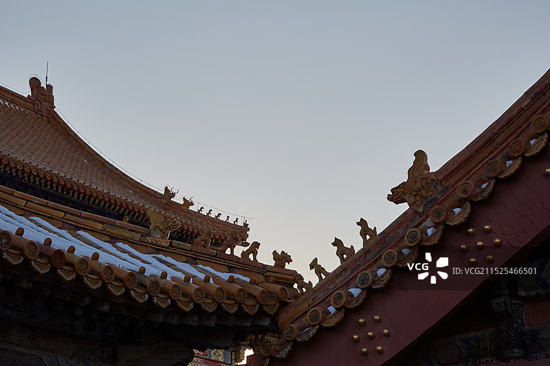 北京故宫紫禁城古建筑上的脊兽图片素材