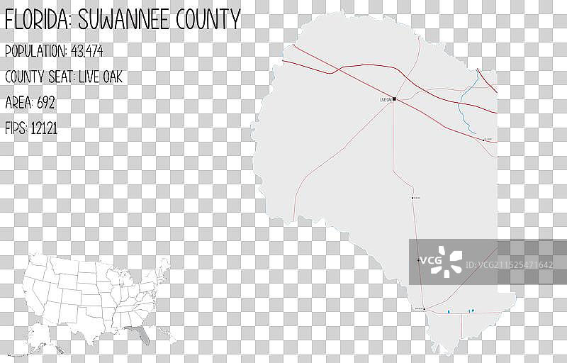 美国佛罗里达州苏旺尼县地图图片素材