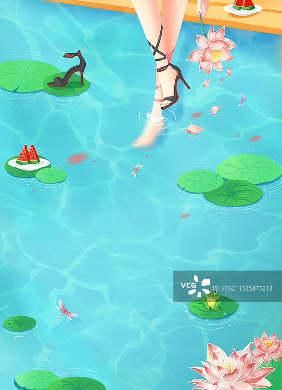 大暑夏季池塘psd分层素材图片图片素材