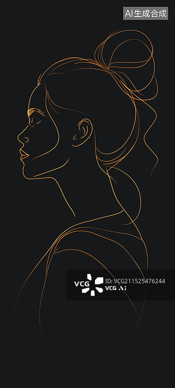 【AI数字艺术】黑色背景下的女人线条曲线绘画图片素材