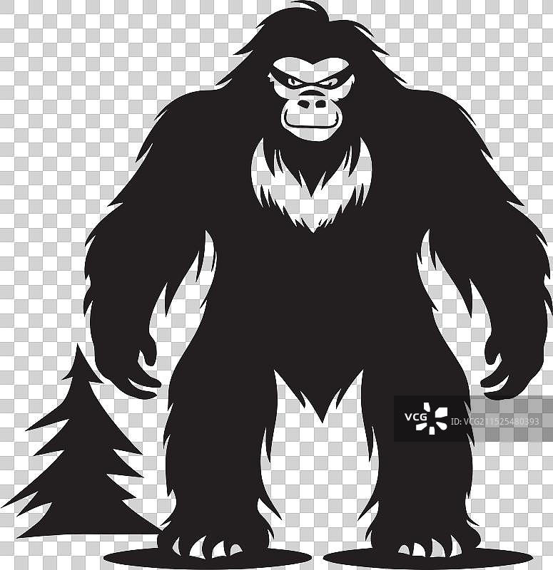 魔法般的常绿实体可爱大脚怪标志图片素材