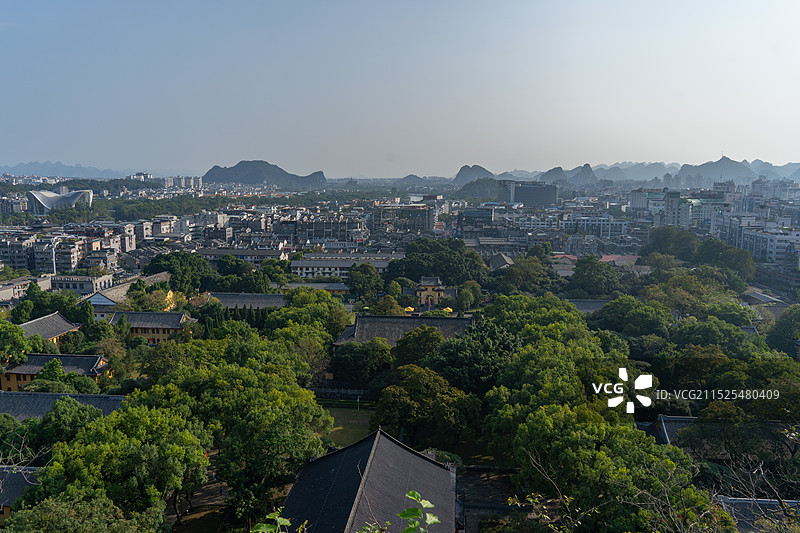 桂林独秀峰上看桂林城、桂林中轴线（靖江王城、正阳步行街、象鼻山、穿山、塔山）图片素材