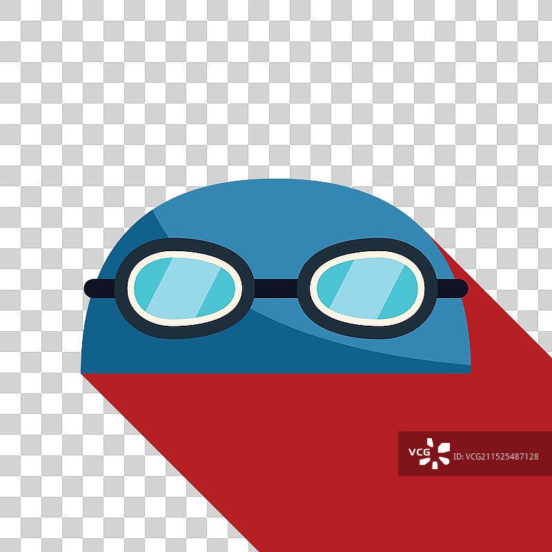 蓝色泳帽和泳镜，置于红色表面图片素材