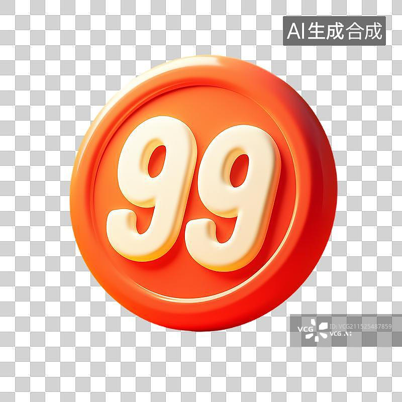 【AI数字艺术】3D渲染标着数字99的红色圆形图标图片素材