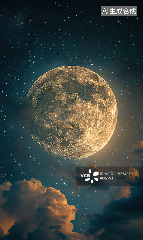 【AI数字艺术】夜空中的一轮明月图片素材