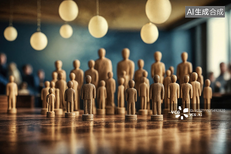 【AI数字艺术】木：质人偶团队排列图片素材