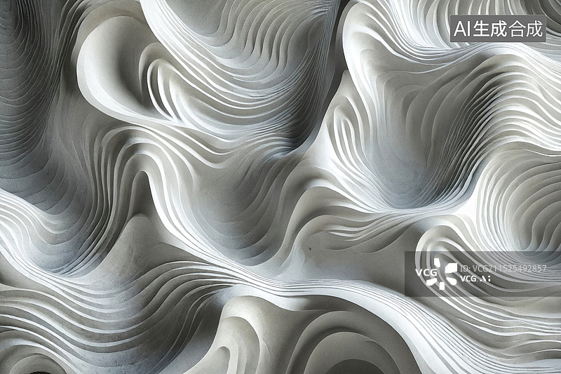 【AI数字艺术】白色波纹雕塑的细腻质感图片素材
