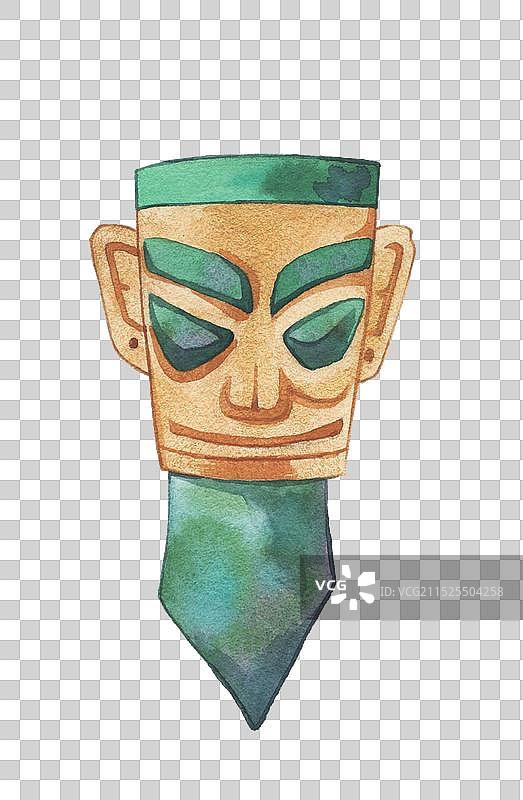 三星堆黄金面具青铜人像元素图片素材