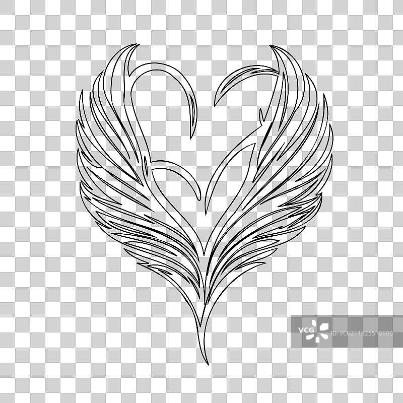 爱心翅膀飞行轮廓素描图片素材