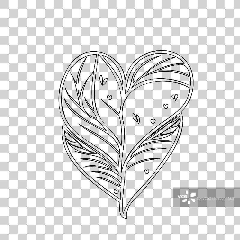 树叶爱心轮廓草图图片素材