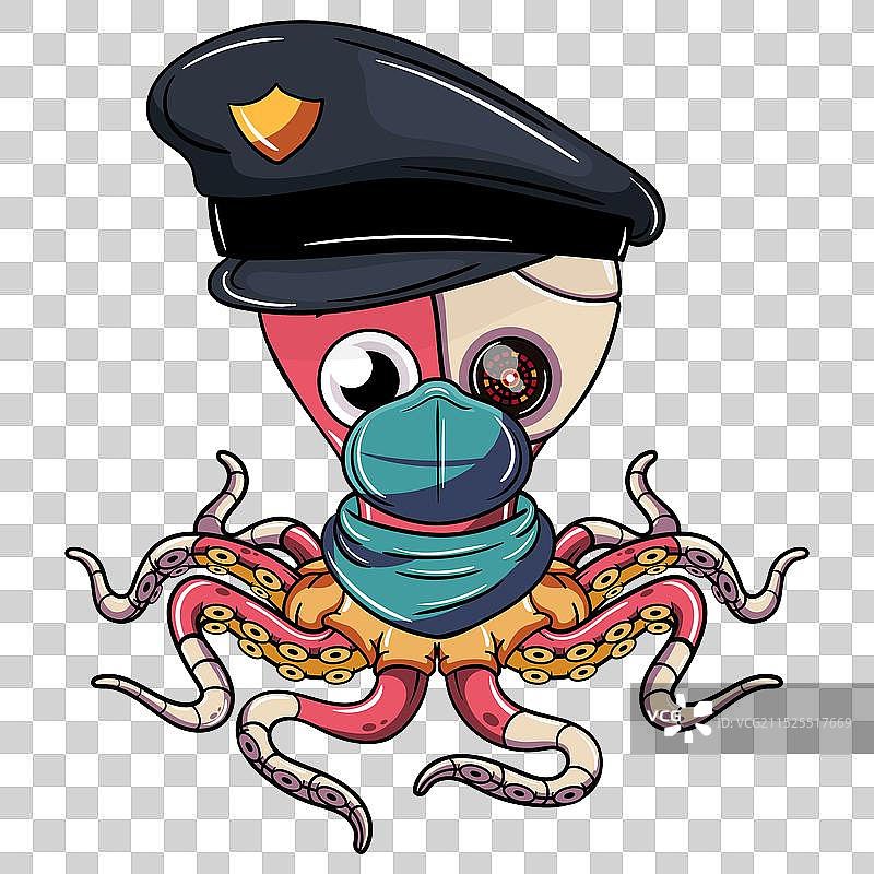 卡通章鱼赛博格警察图片素材