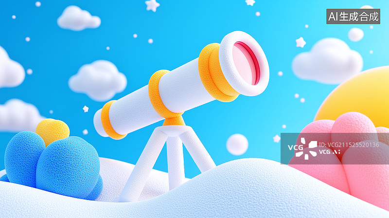 【AI数字艺术】3D卡通毛毡天文望眼镜图片素材