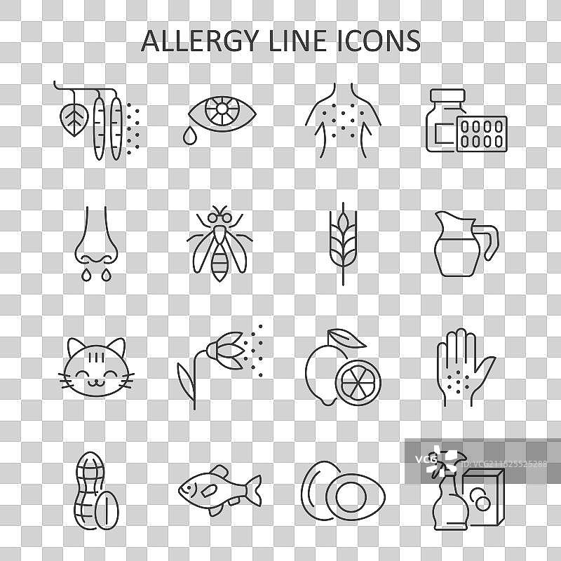 过敏反应线性图标集图片素材