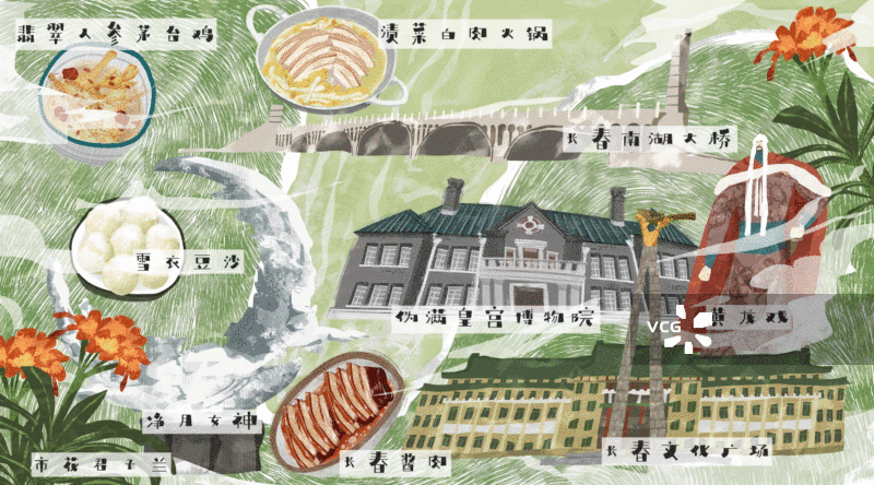 长春城市建筑人文美食插画GIF动图图片素材