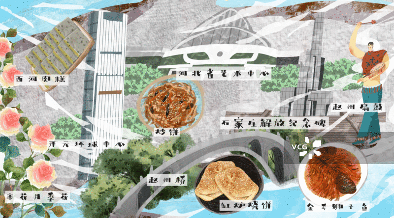 石家庄城市建筑人文美食插画GIF动图图片素材