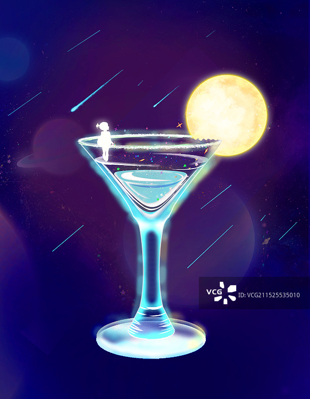梦境酒杯仙女月亮流星psd分层图片素材