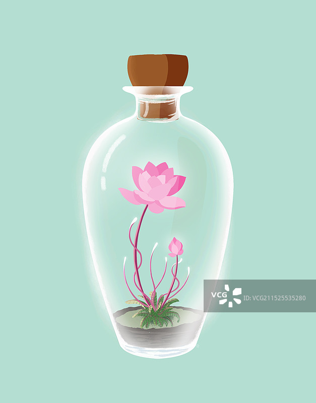 瓶中花扁平psd分层素材图片素材