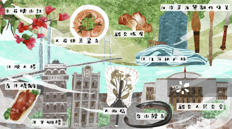 江门市建筑人文美食插画GIF动图图片素材