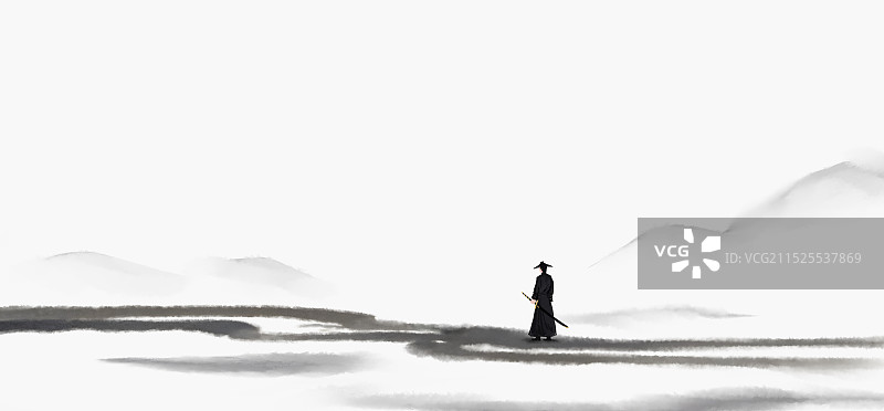 水墨风黑白简约江湖武侠风侠客江湖儿女留白海报图片素材