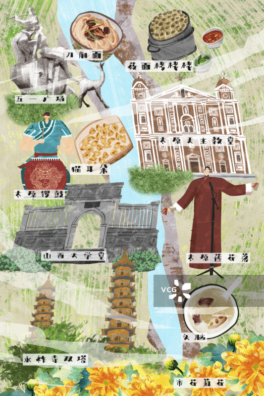 太原城市建筑人文美食插画GIF动图图片素材
