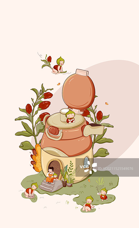 保温枸杞杯创意小画图片素材