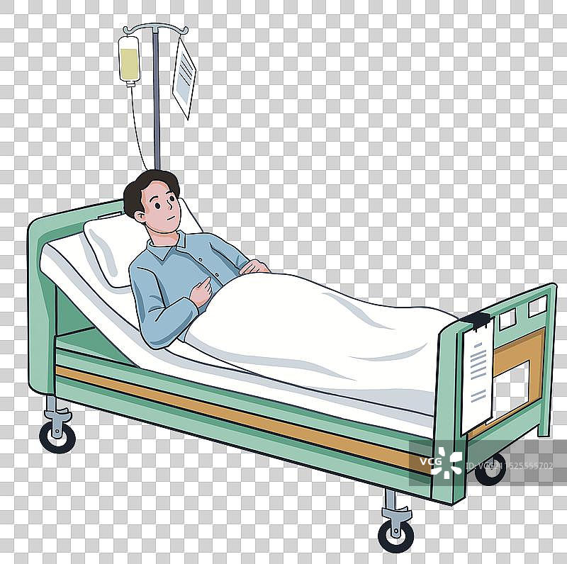 彩色 扁平风插画 卡通 病人 医院 患者 看病 住院 输液 男人 元素 免扣图片素材