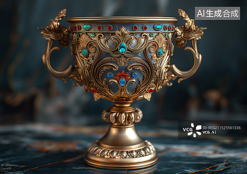 【AI数字艺术】镶嵌宝石的黄金奖杯图片素材