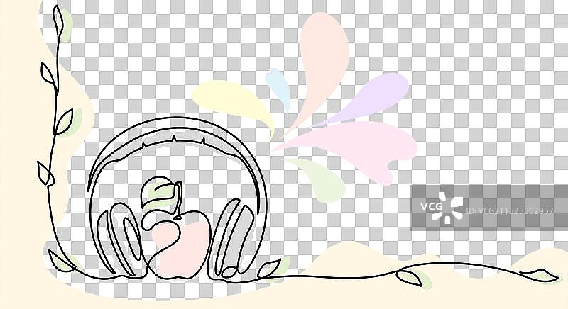 带苹果和植物的耳机图片素材