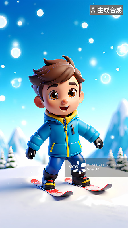 【AI数字艺术】冬天户外滑雪的男生三维插画图片素材