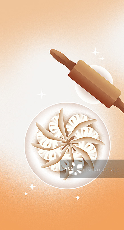 冬至饺子擀面杖节气弥散风竖版插画图片素材