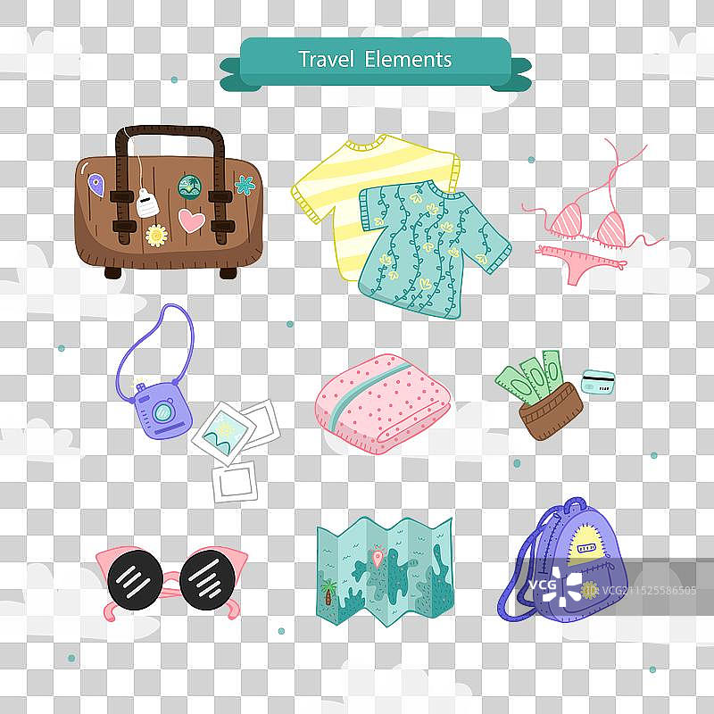 手绘旅行元素合集图片素材