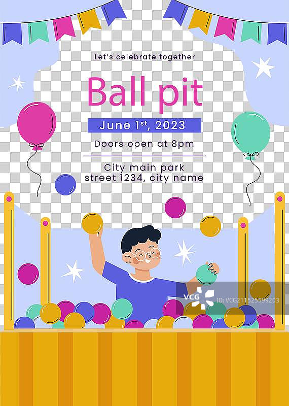 儿童球池扁平风邀请函模板图片素材