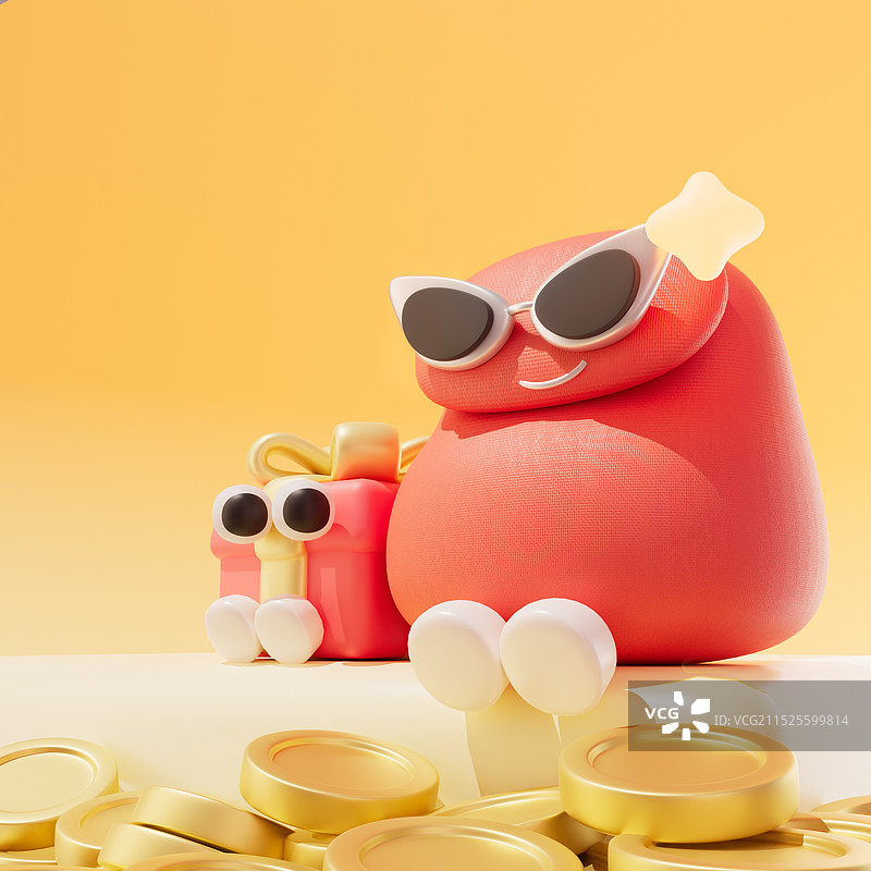 可爱红包礼盒金币插画图片素材