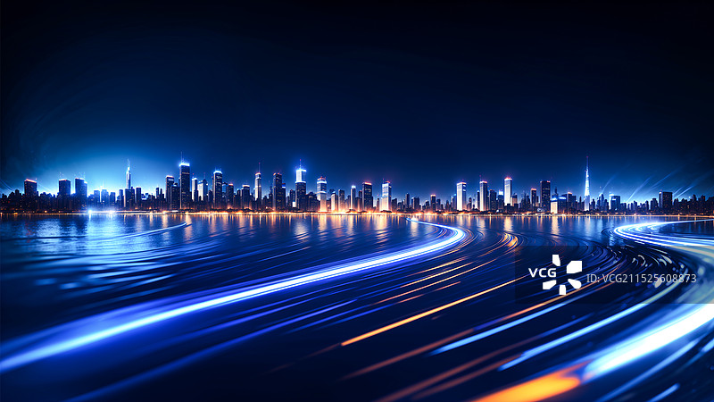 科技背景发布会蓝色城市天际背景板图片素材