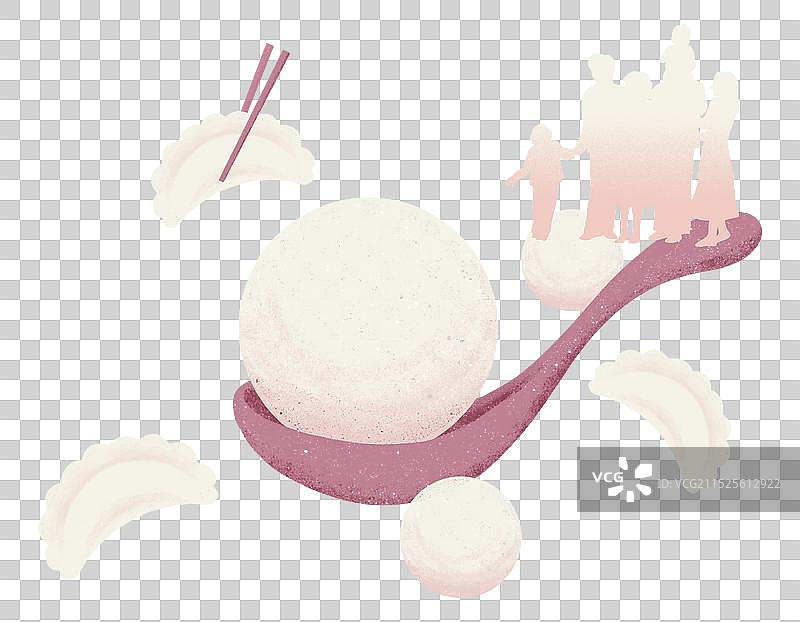 传统美食元素，汤圆与饺子，一家人团圆，冬至立冬新年春节。图片素材