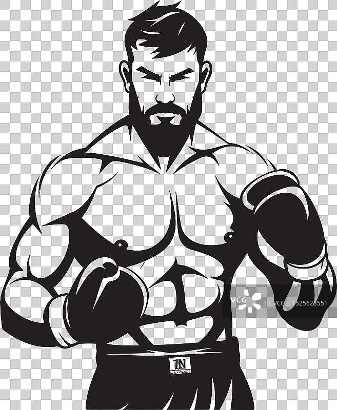 黑色拳击手剪影动态插画图片素材