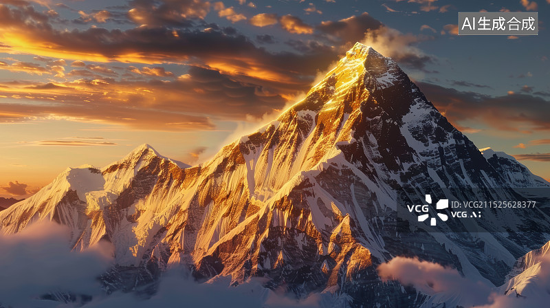 【AI数字艺术】西藏珠穆朗玛峰 日照金山图片素材
