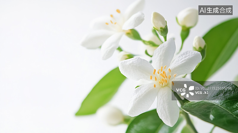 【AI数字艺术】洁白无瑕的茉莉花图片素材