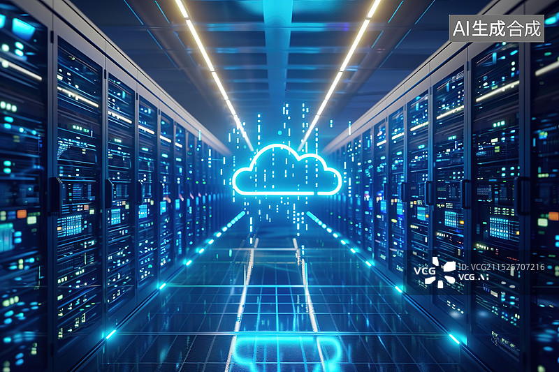 【AI数字艺术】通信科技大数据云计算机房概念图片素材
