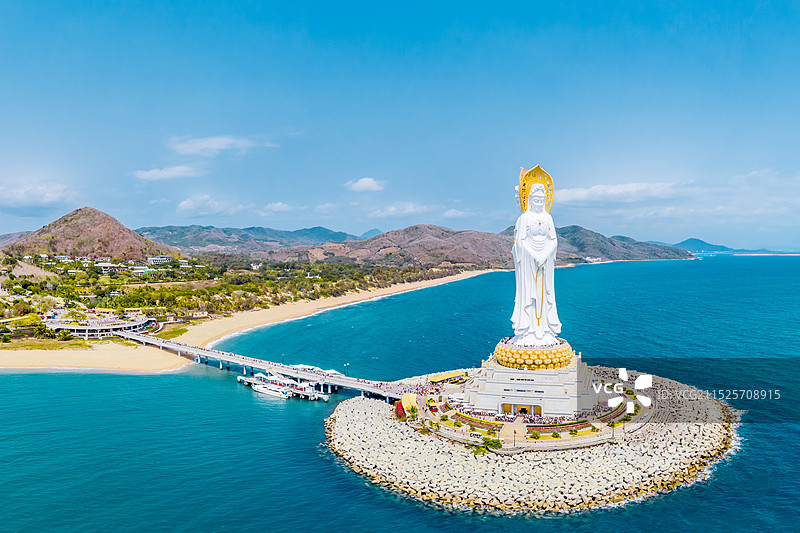 中国海南三亚南山文化旅游区海上观音全景航拍图片素材