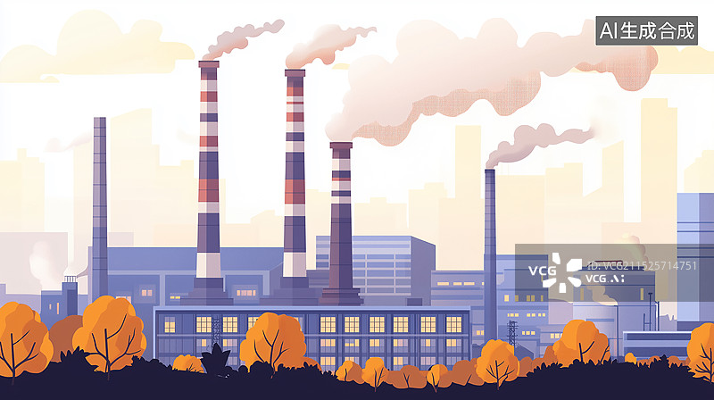【AI数字艺术】空气污染工厂烟囱排放气体图片素材