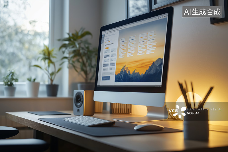 【AI数字艺术】放着电脑的办公桌图片素材