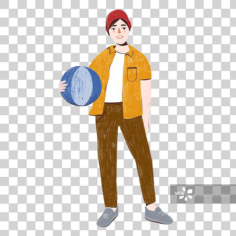 抱着球戴着红色帽子的少年男孩图片素材