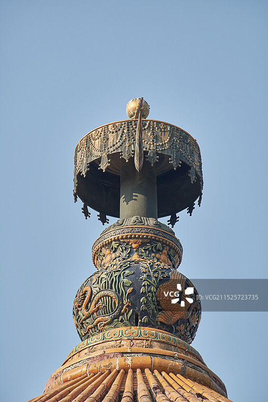 北京故宫紫禁城御花园千秋亭顶部塔刹特写图片素材