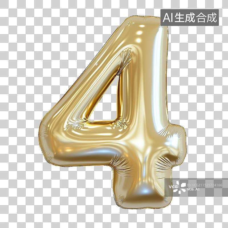 【AI数字艺术】金色气球数字4图片素材