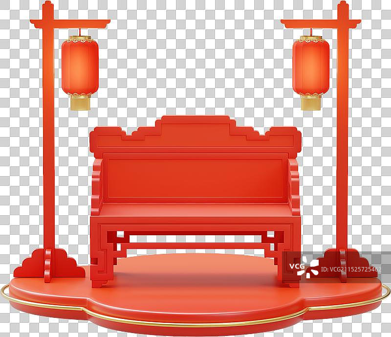 一个红色宝座家具灯笼产品展台三维图图片素材