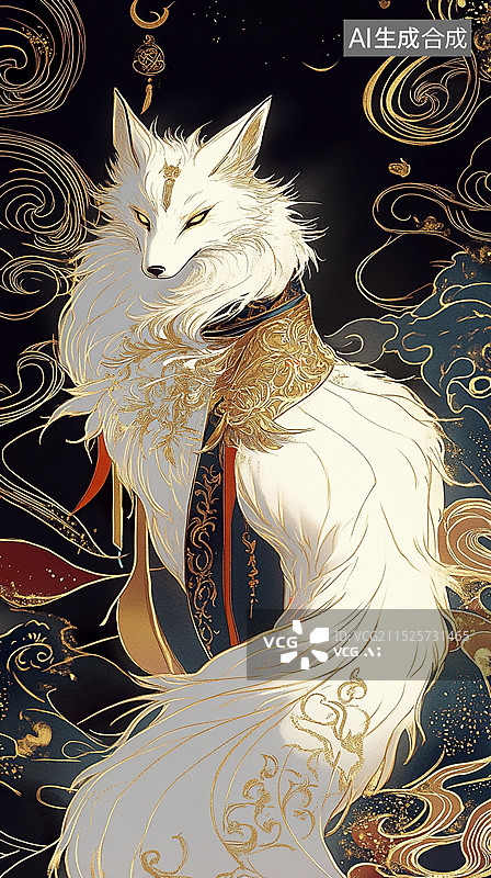 【AI数字艺术】古代神话传说山海经九尾狐图片素材