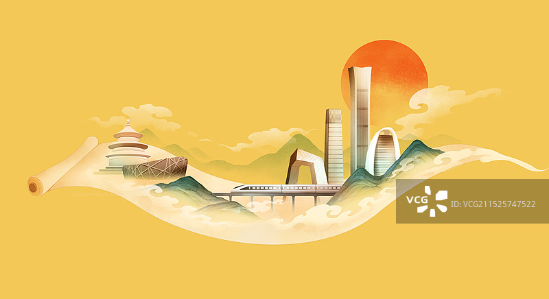 国风北京天际线插画图片素材