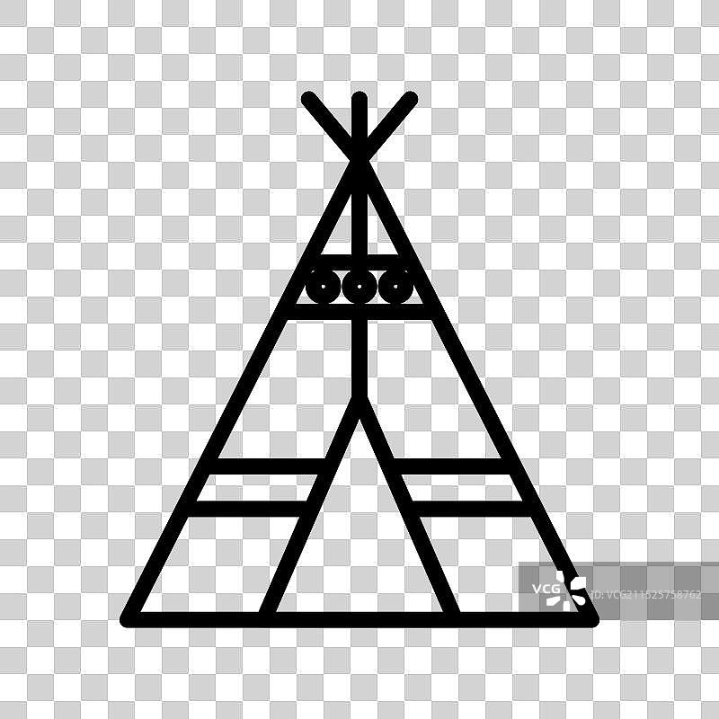 黑白线性圆锥形帐篷图标。图片素材