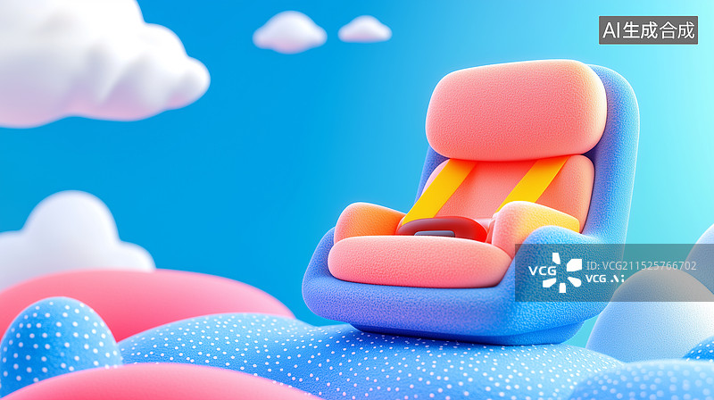 【AI数字艺术】3D卡通毛毡儿童安全座椅图片素材